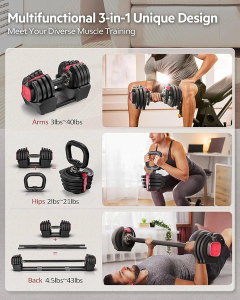 Adjustable Dumbbell Set 3-in-1