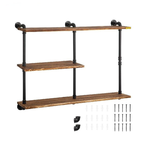 Industrial Floating Shelves with Steel Pipes