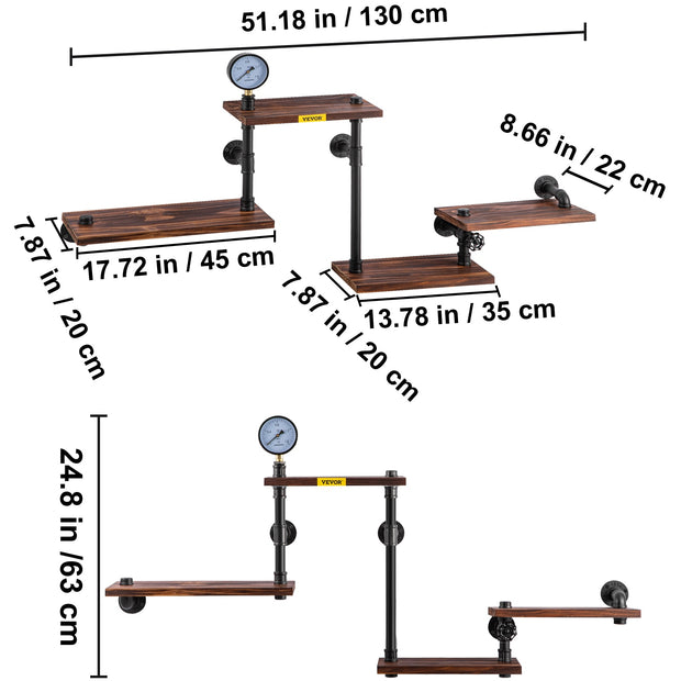 Industrial Floating Shelves with Steel Pipes